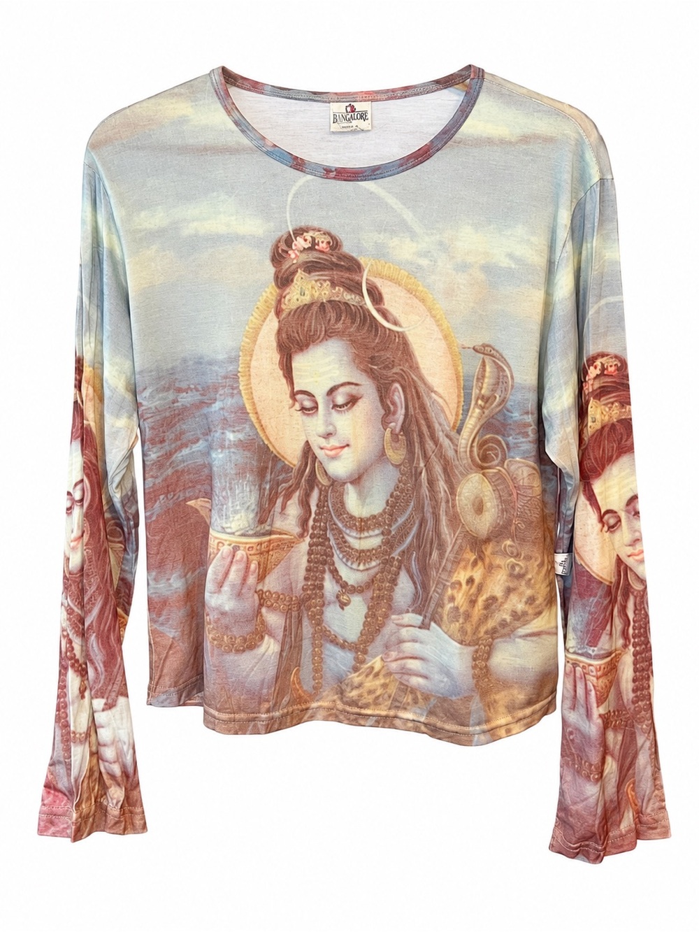 Vintage Y2K Bangalore Brazil Lord Shiva Graphic Mesh Top Blue Multi M